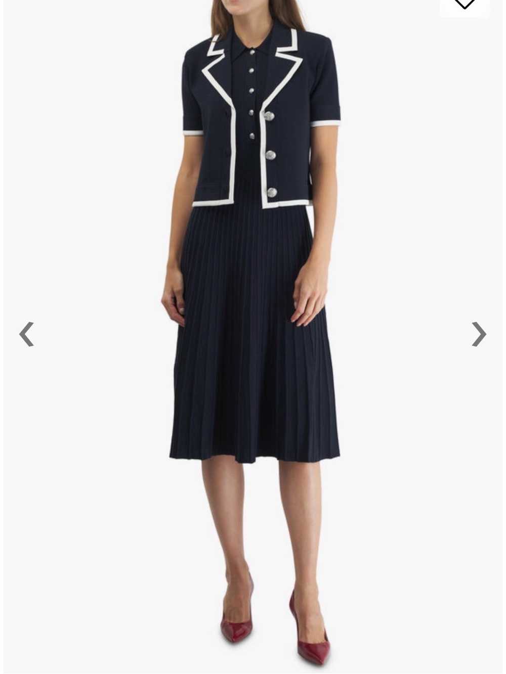 Veronica Beard Navy Cropped Short-Sleeve Knit Jacket with White Trim